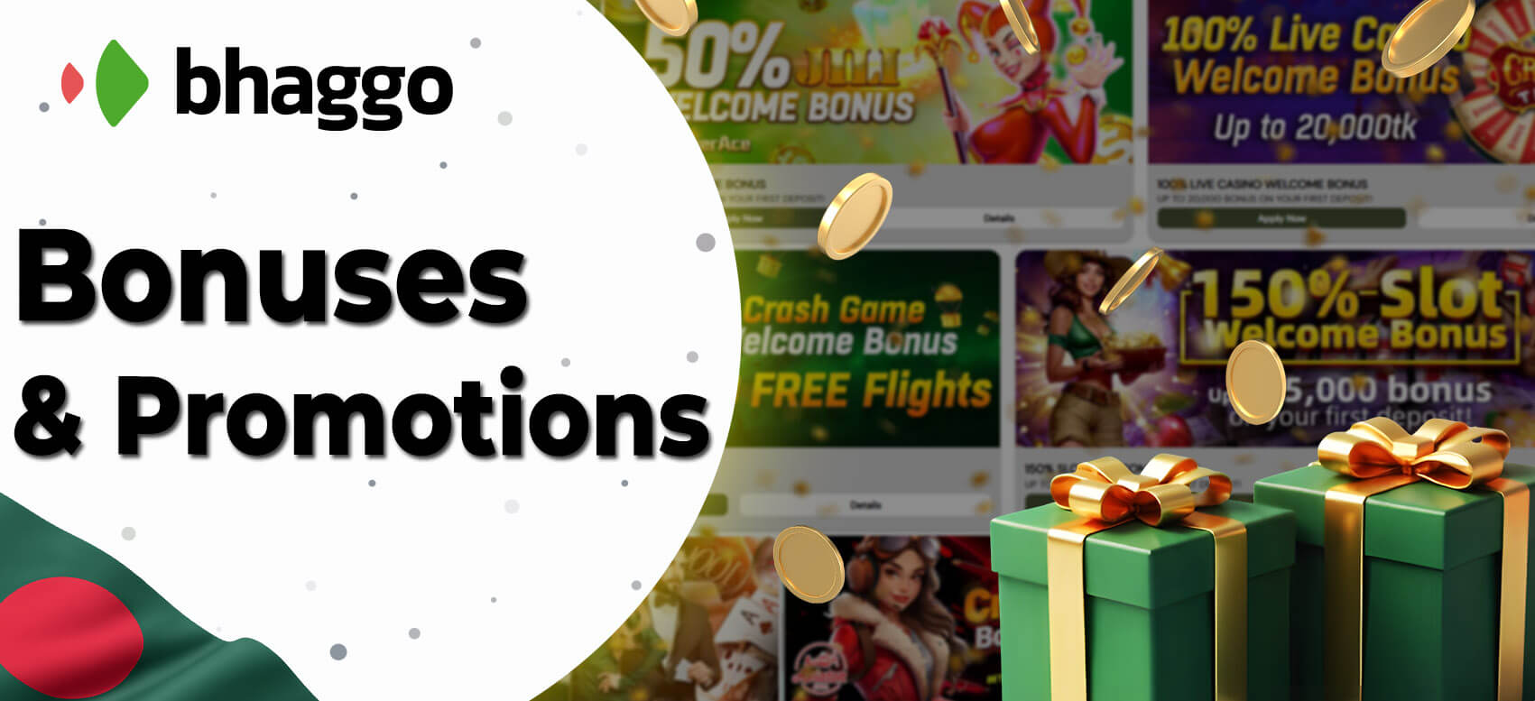 Bhaggo Casino bonuses and promotions including 200% first deposit bonus and 100% welcome bonus.